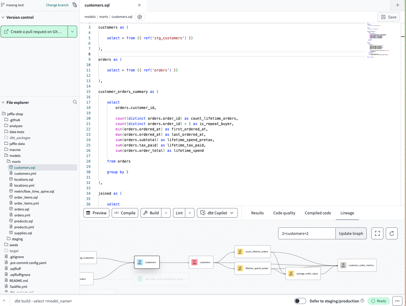 The Studio IDE includes version control,files/folders, an editor, a command/console, and more.