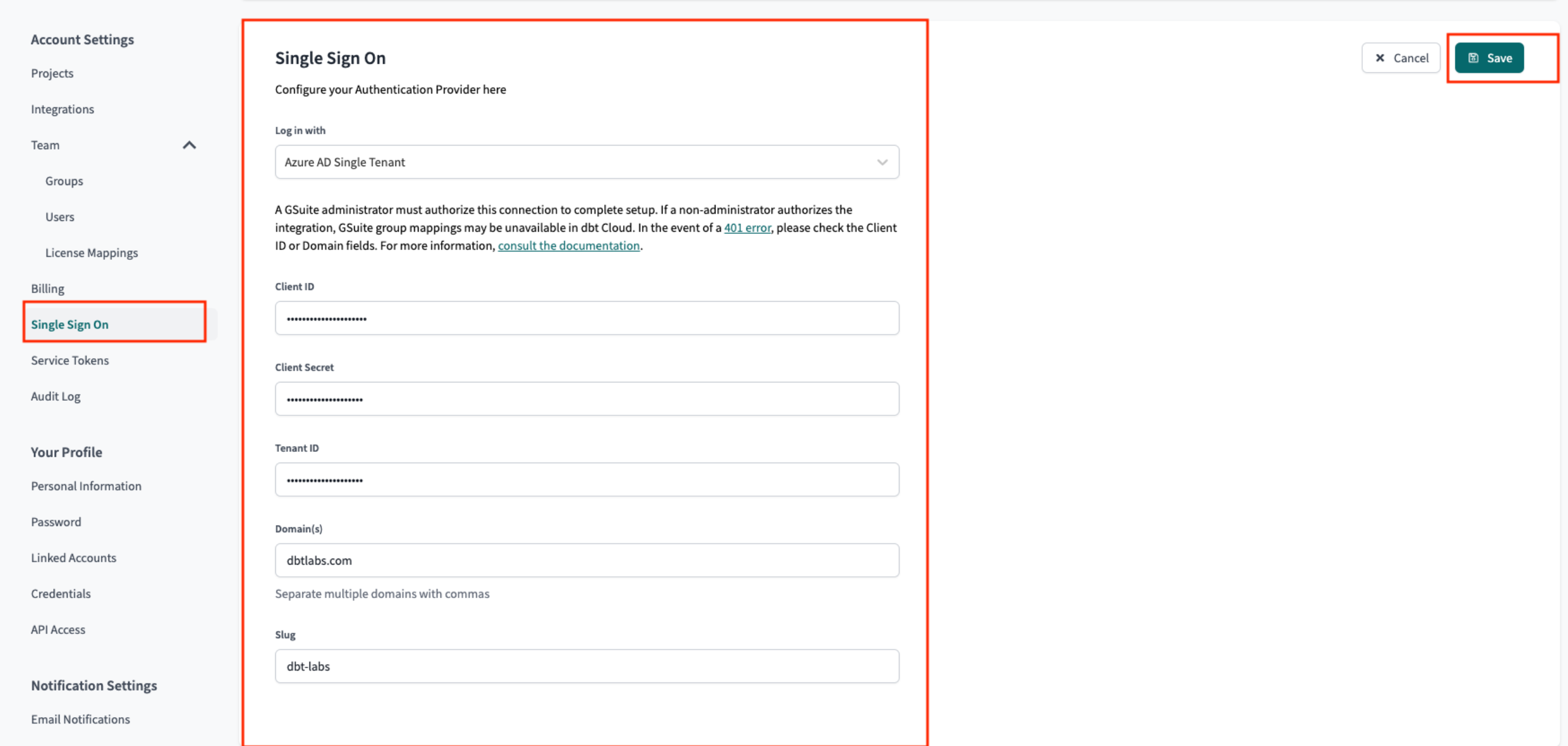 Configuring Entra ID AD SSO in dbt