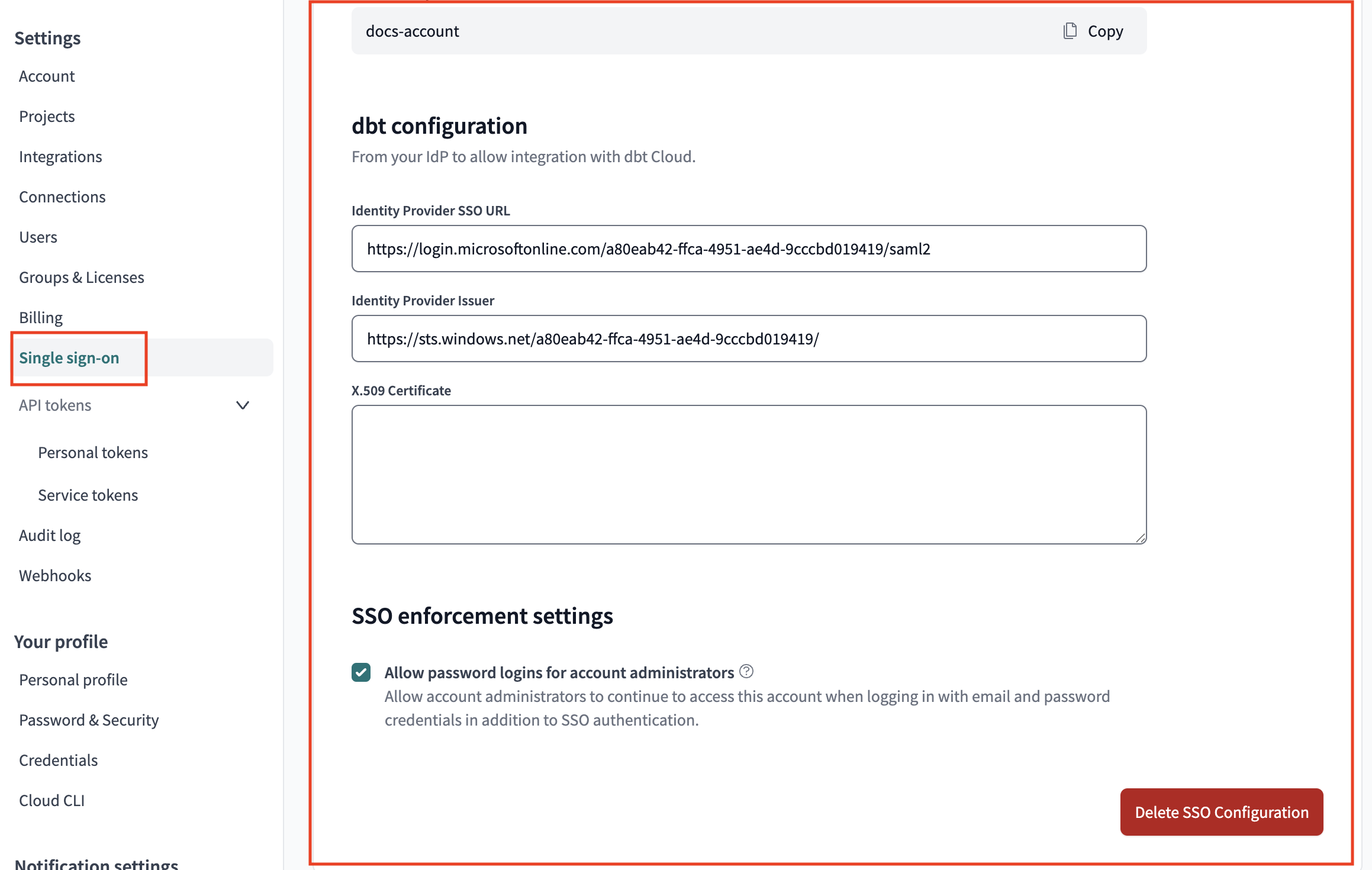 Configuring the application in dbt