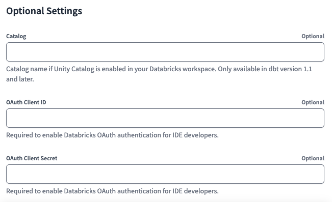 Adding Databricks OAuth application client ID and secret to dbt