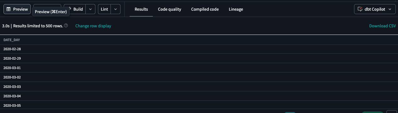 Preview the time spine model in the Studio IDE