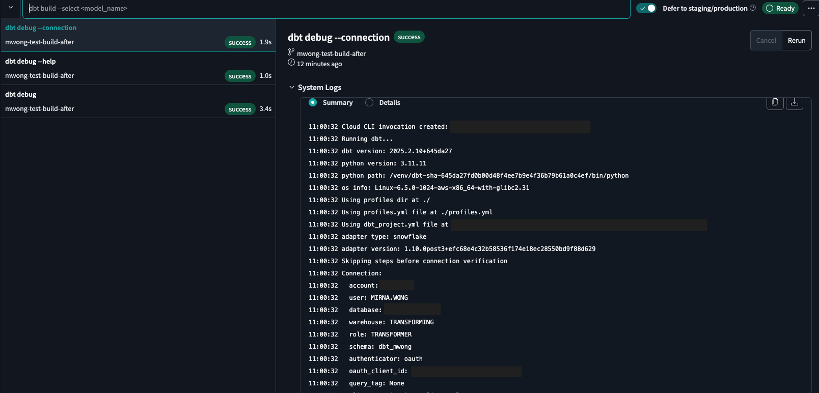 Test the connection in the Studio IDE